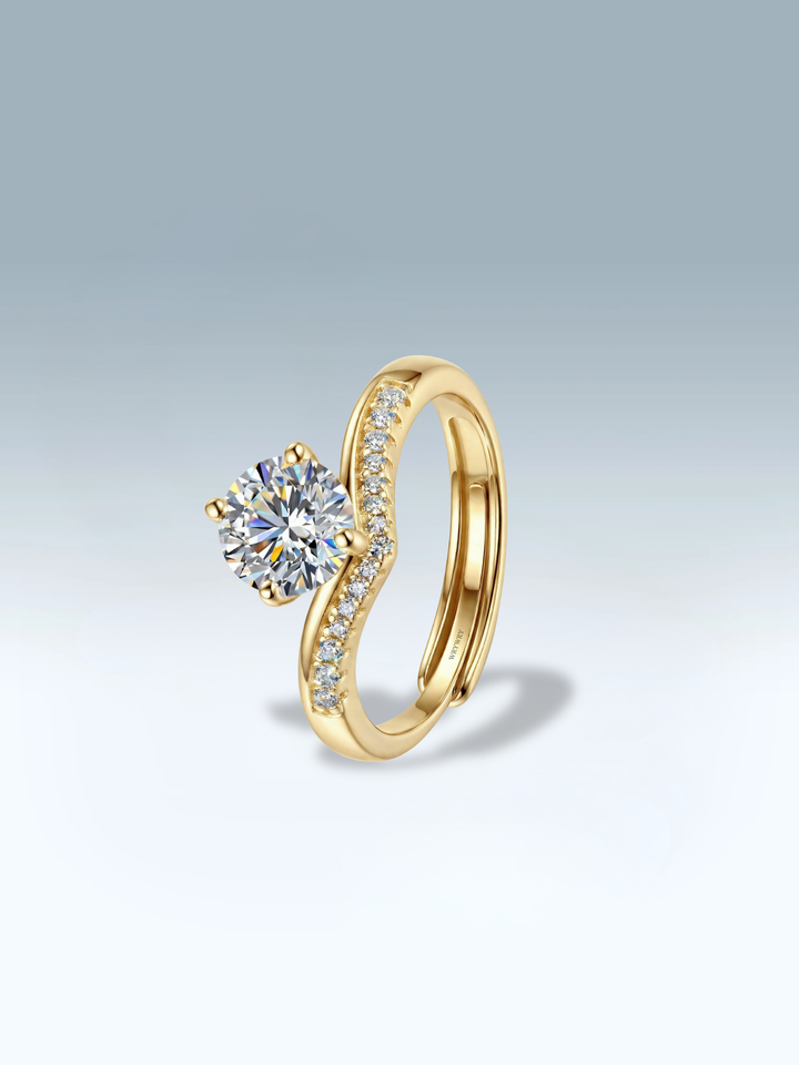 Adjustable & Stackable - Swerve Engagement Ring - 925 Sterling Silver & Moissanite