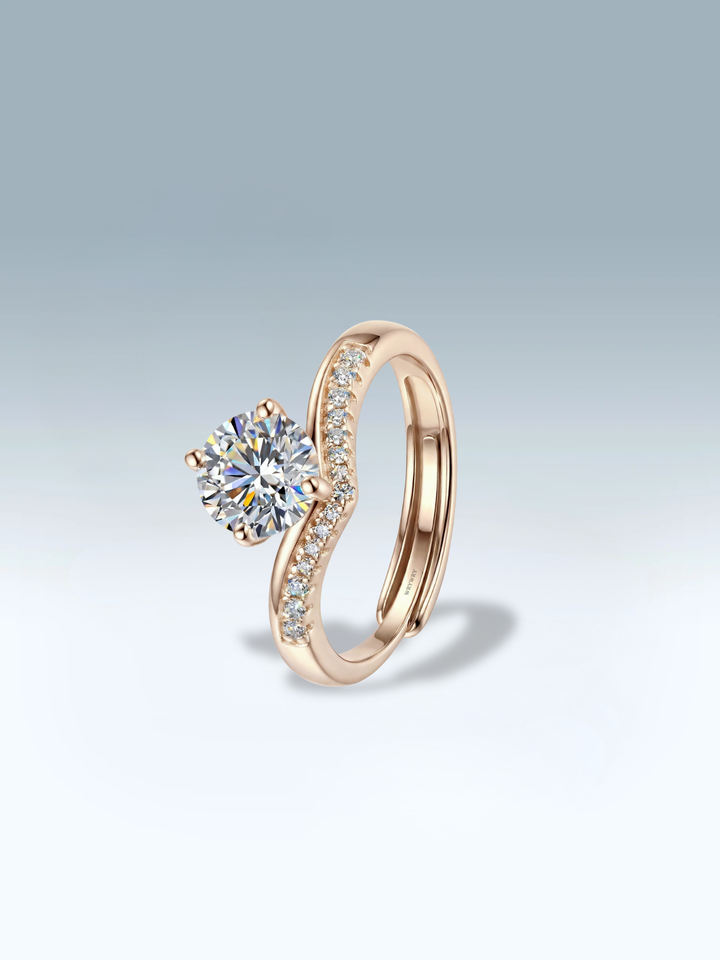 Adjustable & Stackable - Swerve Engagement Ring - 925 Sterling Silver & Moissanite