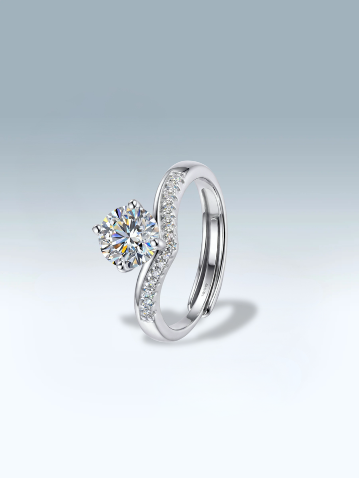 Adjustable & Stackable - Swerve Engagement Ring - 925 Sterling Silver & Moissanite