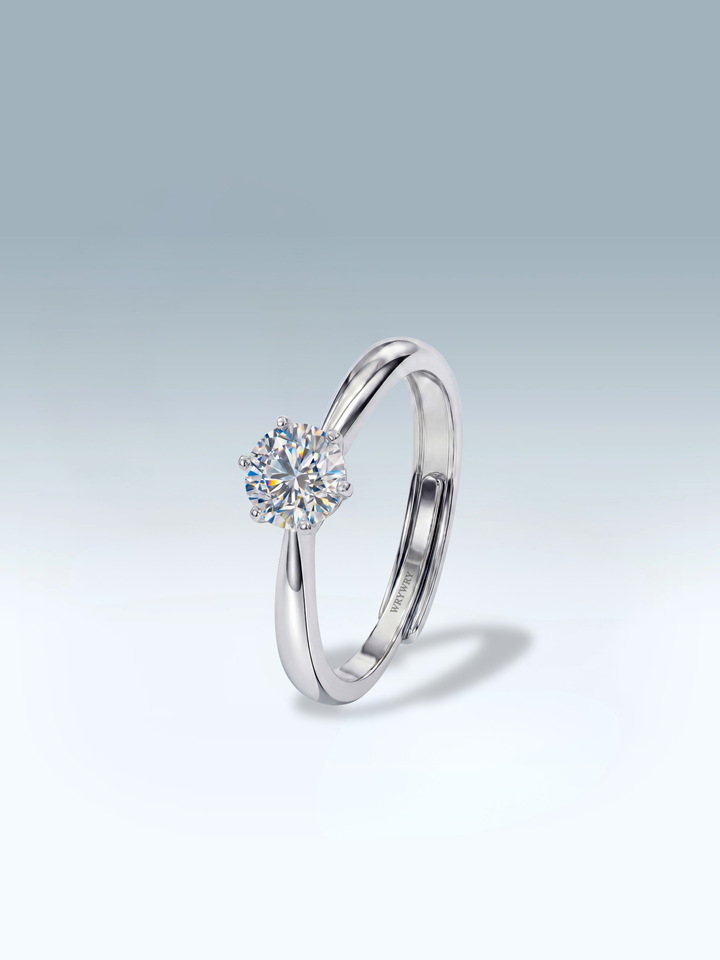 Adjustable & Stackable - Solitaire Engagement Ring - 925 Sterling Silver & Moissanite