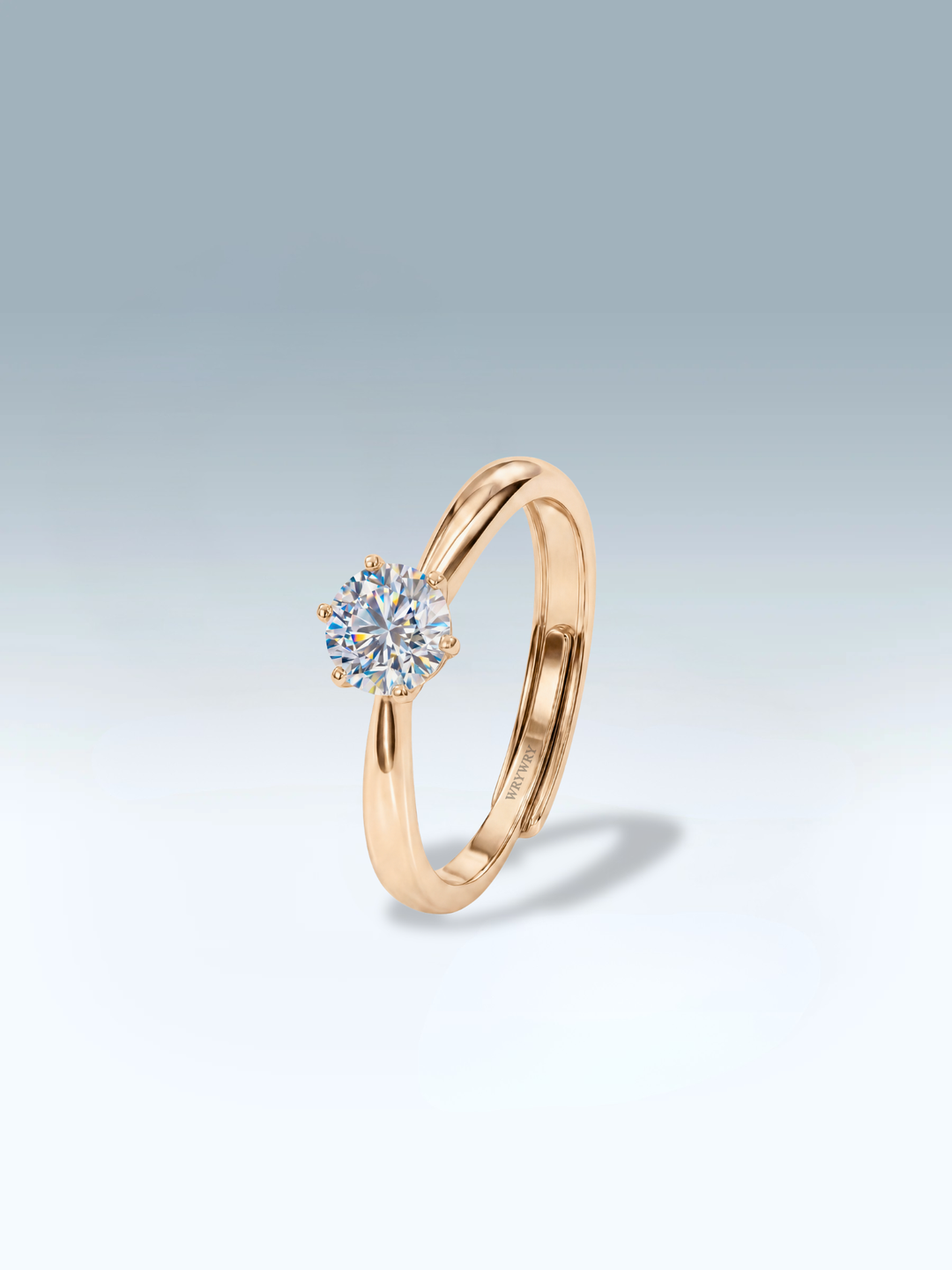 Adjustable & Stackable - Solitaire Engagement Ring - 925 Sterling Silver & Moissanite