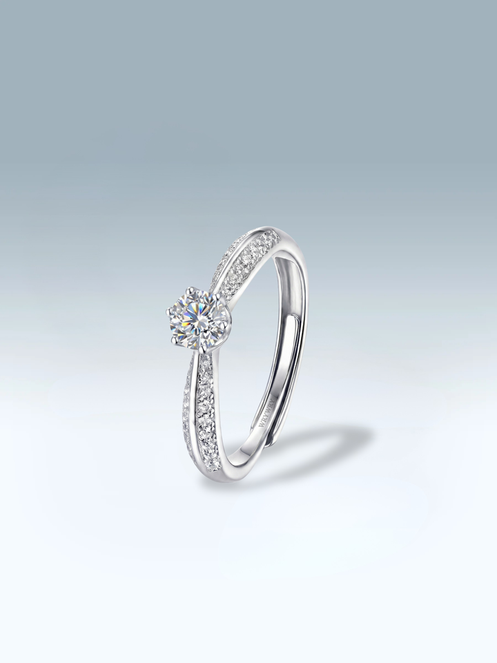 Adjustable & Stackable - Bridge Engagement Ring - 925 Sterling Silver & Moissanite