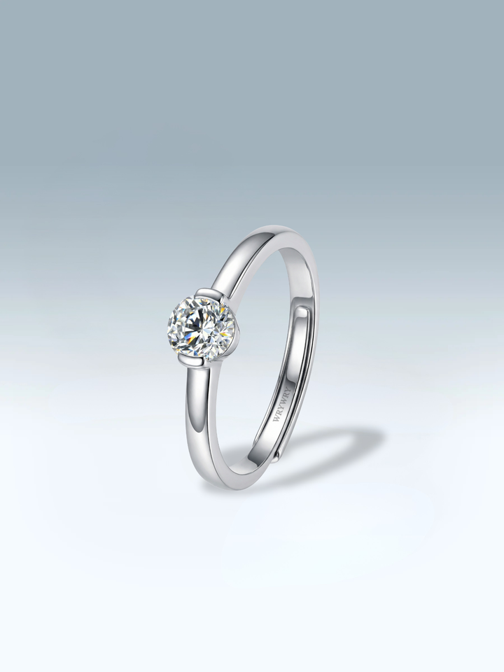 Adjustable & Stackable - Luna Engagement Ring - 925 Sterling Silver & Moissanite