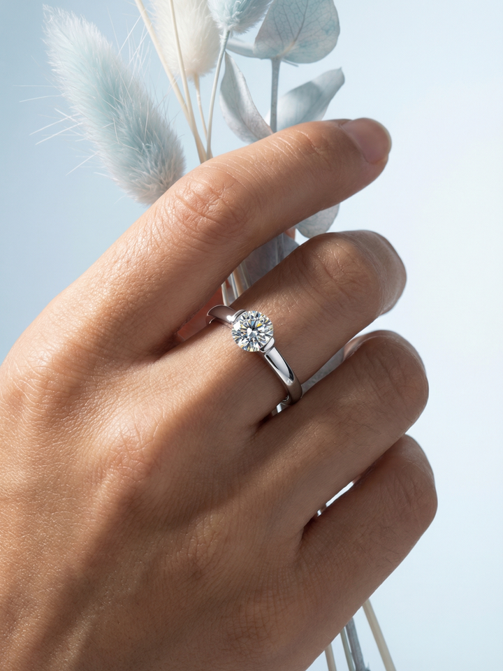 Adjustable & Stackable - Luna Engagement Ring - 925 Sterling Silver & Moissanite