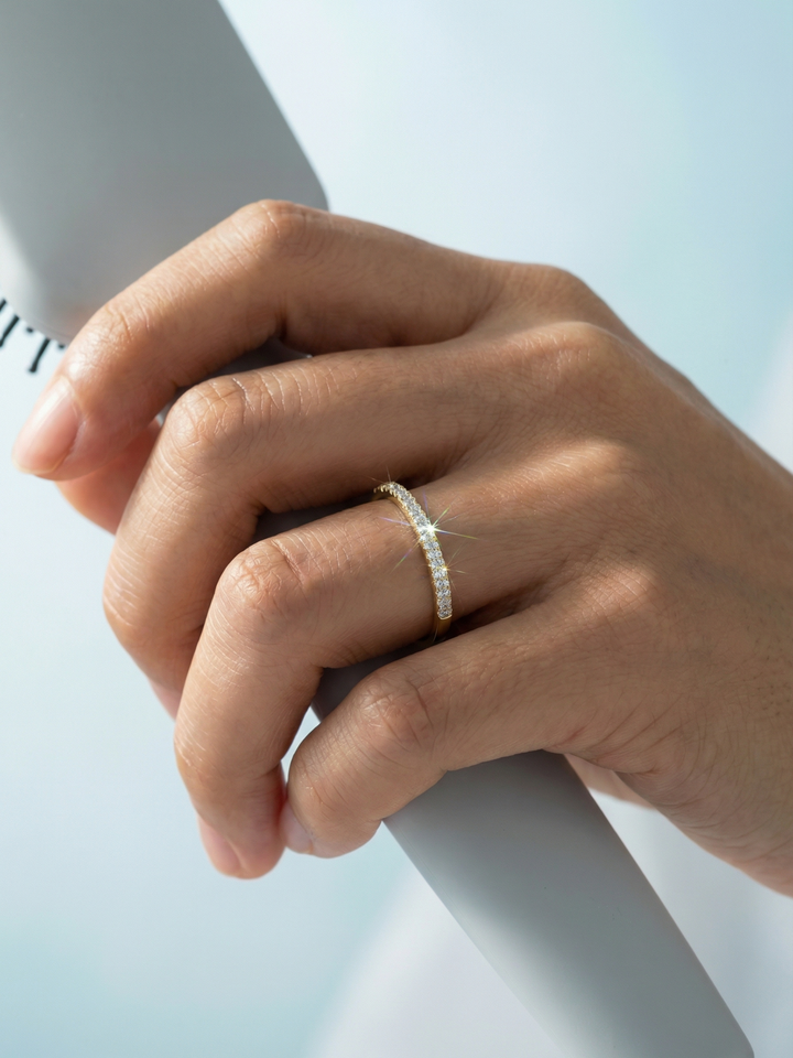 Adjustable & Stackable - Opaline Engagement Ring - 925 Sterling Silver & Moissanite