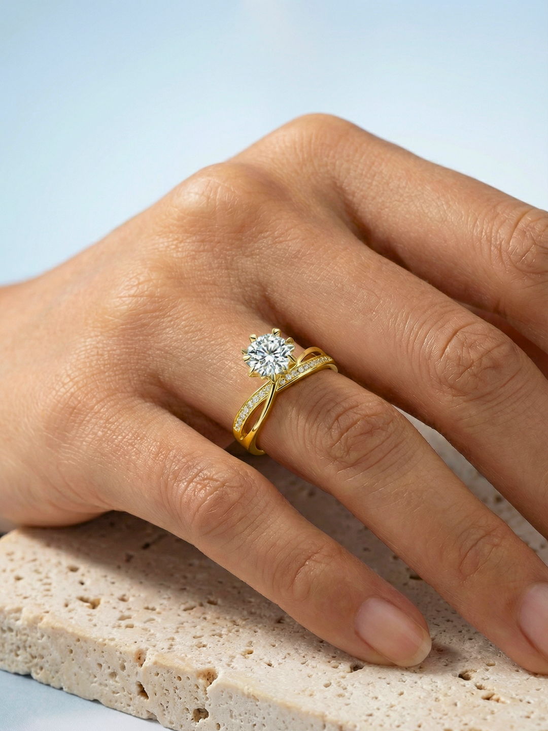 Adjustable & Stackable - Twinline Engagement Ring - 925 Sterling Silver & Moissanite