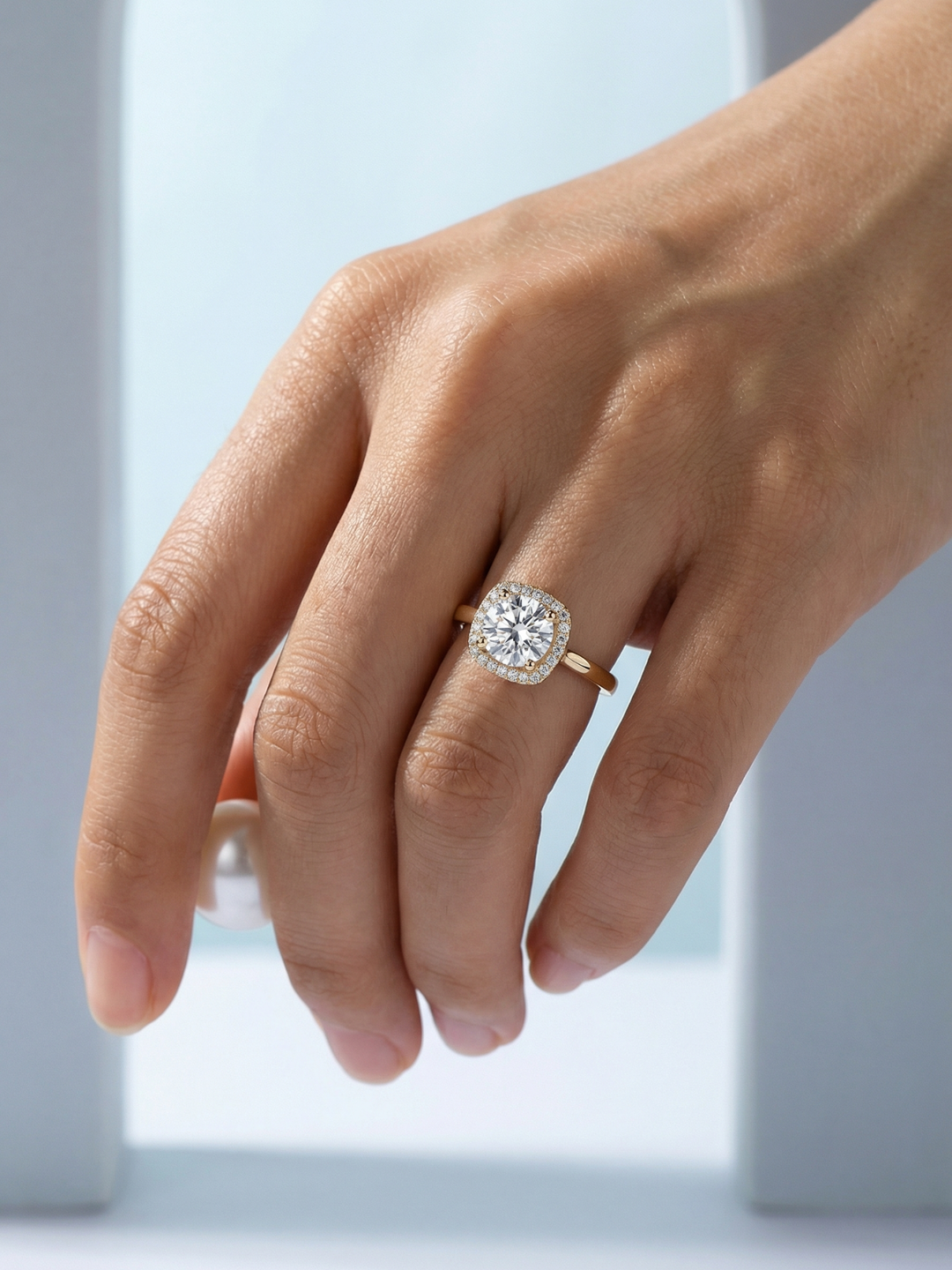 Adjustable & Stackable - Halo Engagement Ring - 925 Sterling Silver & Moissanite