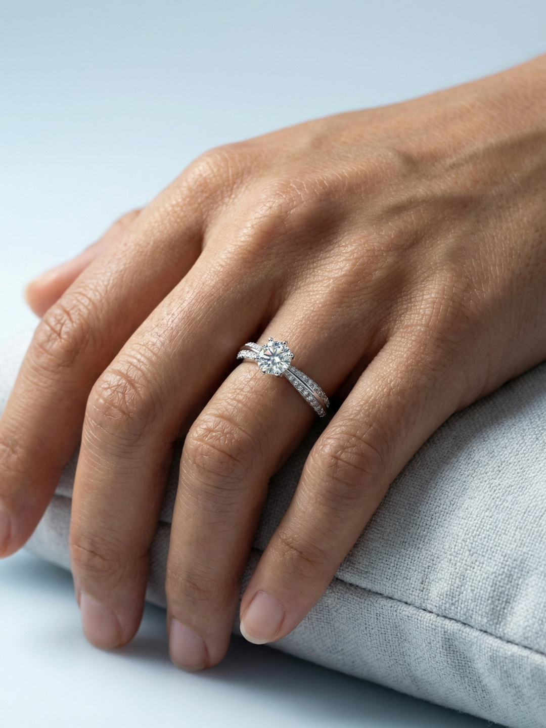 Adjustable & Stackable - Bridge Engagement Ring - 925 Sterling Silver & Moissanite