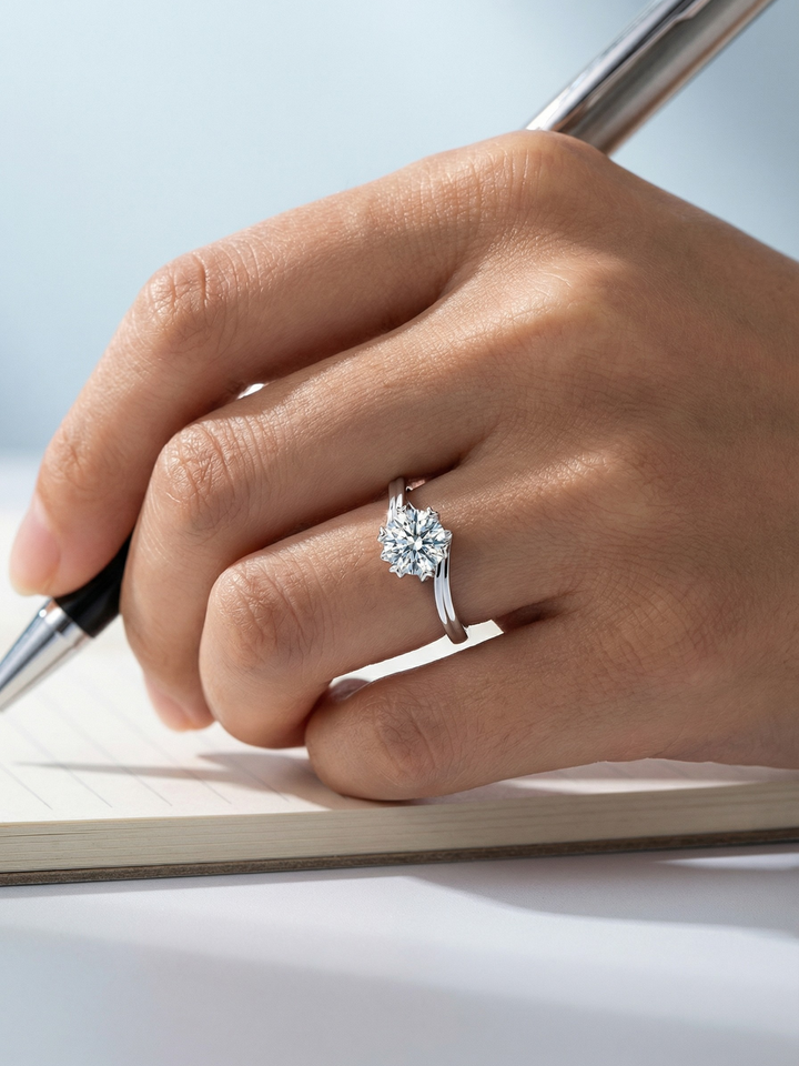 Adjustable & Stackable - Swoop Engagement Ring - 925 Sterling Silver & Moissanite