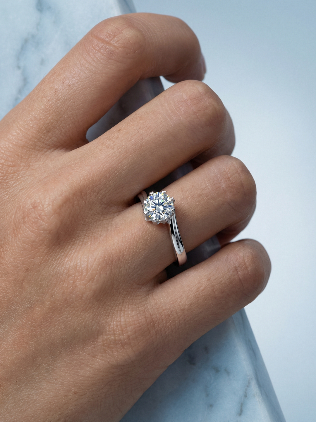 Adjustable & Stackable - Swoop Engagement Ring - 925 Sterling Silver & Moissanite