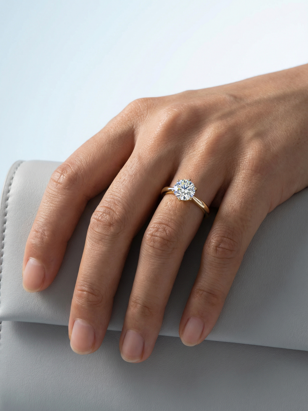 Adjustable & Stackable - Solitaire Engagement Ring - 925 Sterling Silver & Moissanite