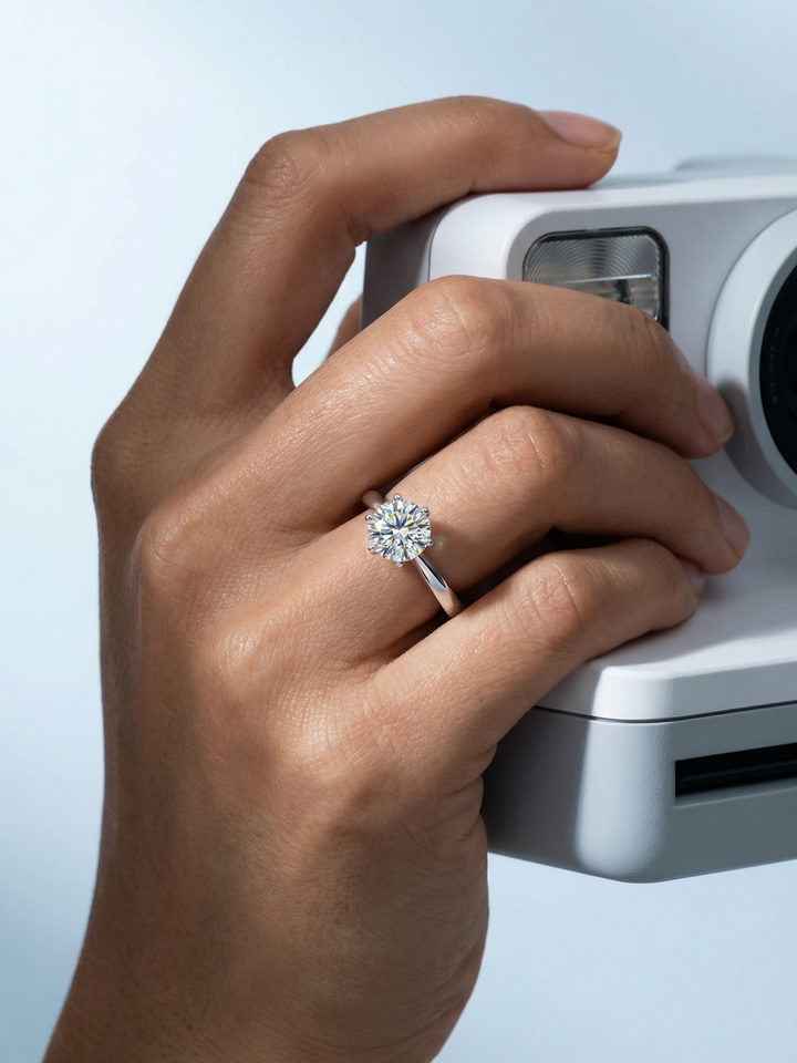 Adjustable & Stackable - Solitaire Engagement Ring - 925 Sterling Silver & Moissanite