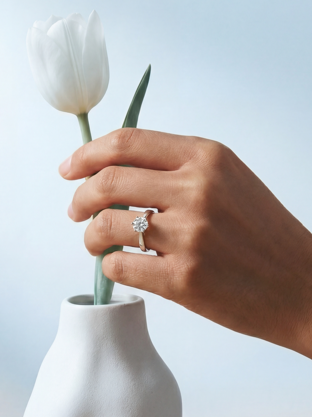 Adjustable & Stackable - Solitaire Engagement Ring - 925 Sterling Silver & Moissanite