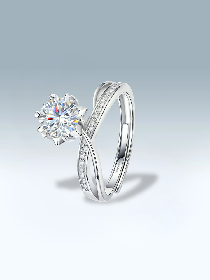 Adjustable & Stackable - Twinline Engagement Ring - 925 Sterling Silver & Moissanite