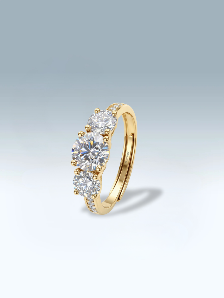 Adjustable & Stackable - Trinity Engagement Ring - 925 Sterling Silver & Moissanite