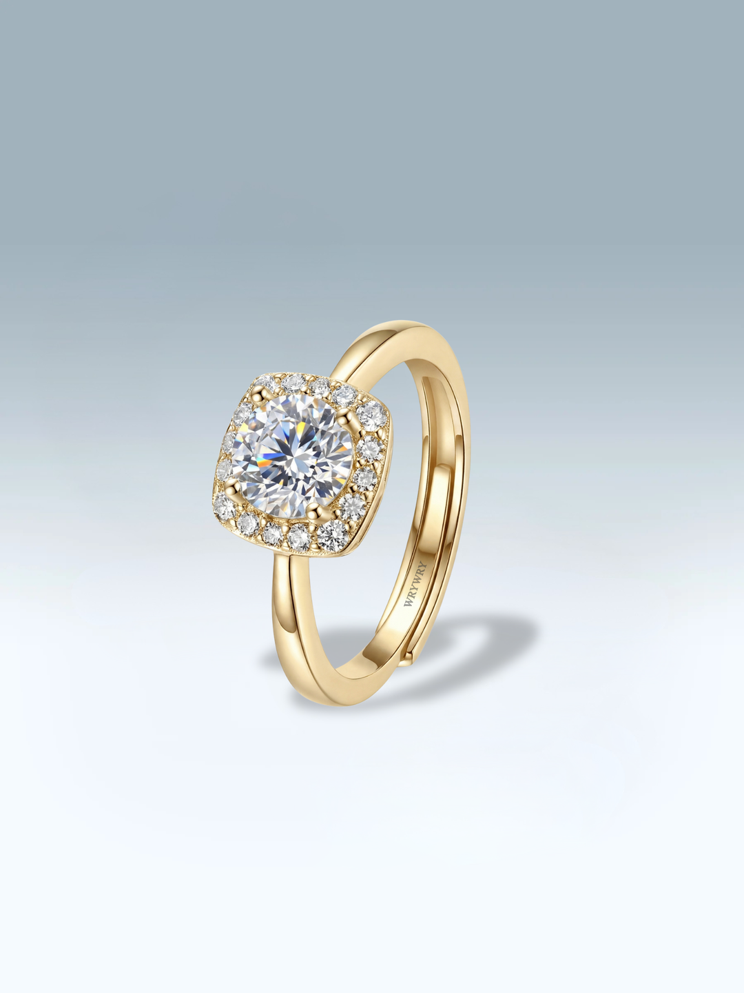 Adjustable & Stackable - Halo Engagement Ring - 925 Sterling Silver & Moissanite