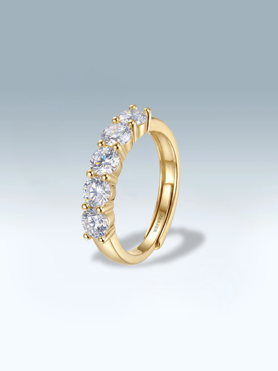 Adjustable & Stackable - Quintet Engagement Ring - 925 Sterling Silver & Moissanite