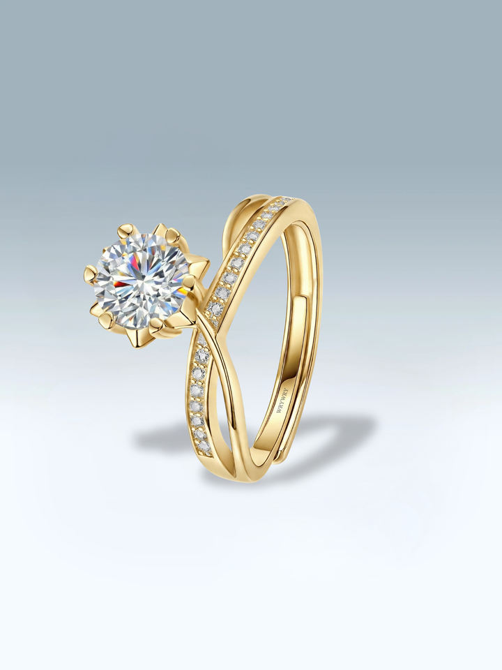 Adjustable & Stackable - Twinline Engagement Ring - 925 Sterling Silver & Moissanite