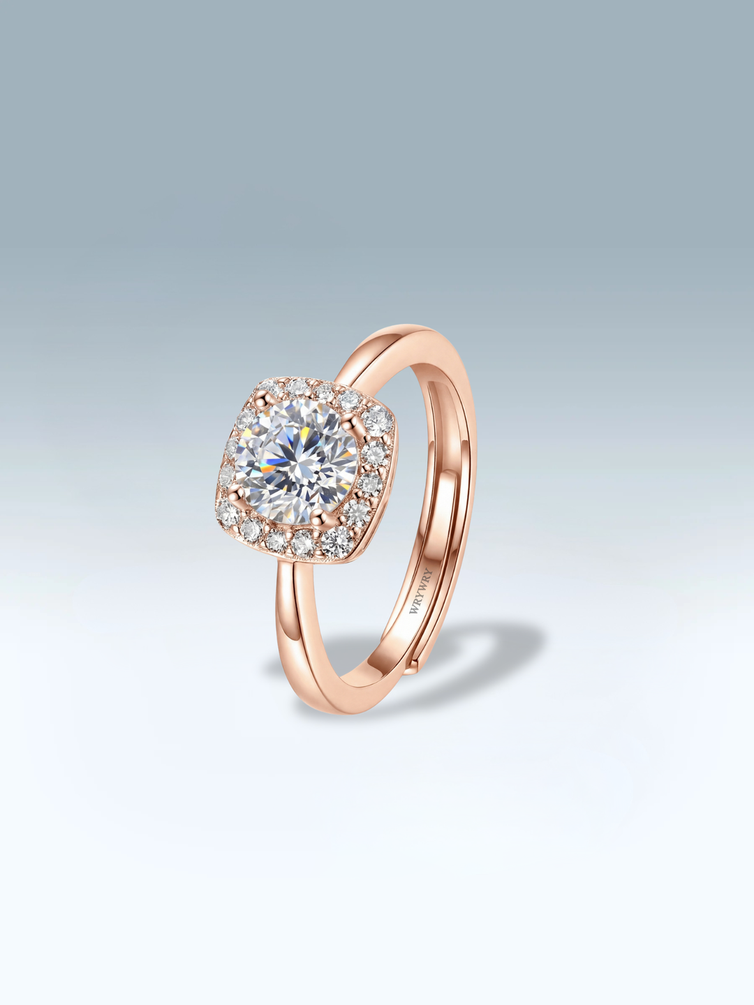 Adjustable & Stackable - Halo Engagement Ring - 925 Sterling Silver & Moissanite