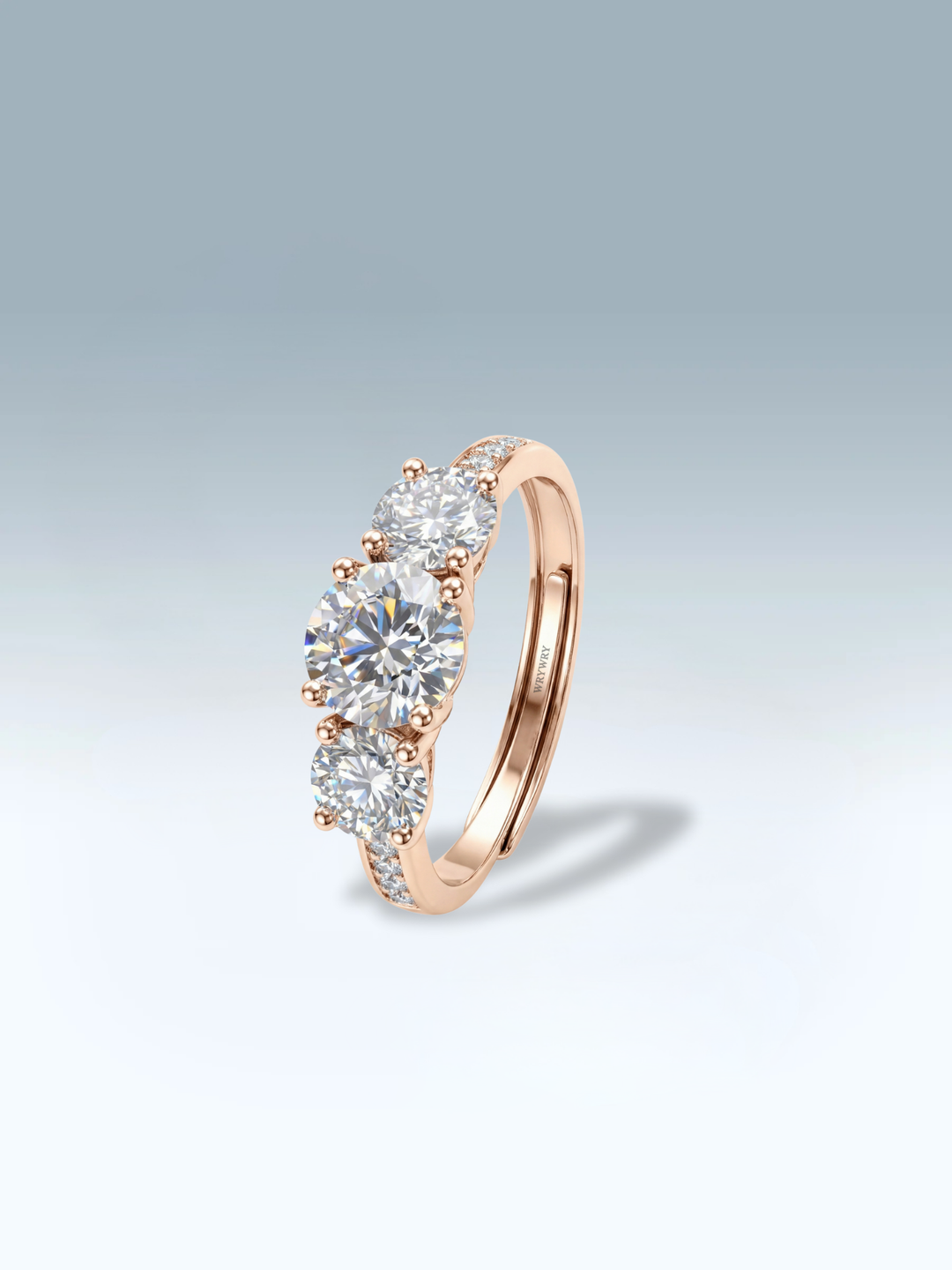 Adjustable & Stackable - Trinity Engagement Ring - 925 Sterling Silver & Moissanite