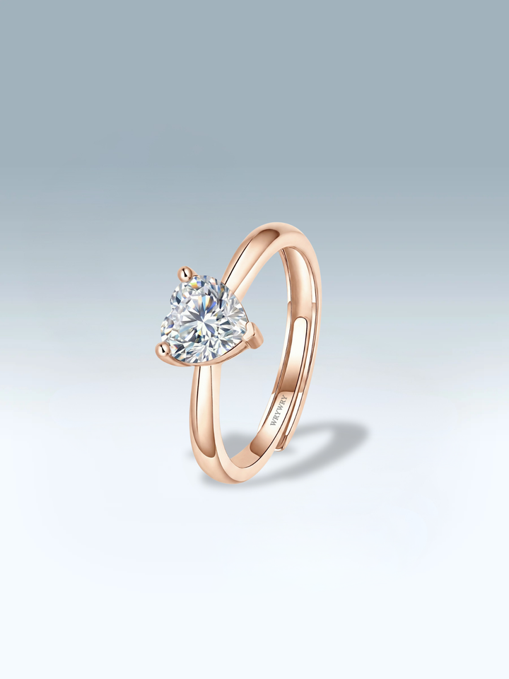 Adjustable & Stackable - Heartling Engagement Ring - 925 Sterling Silver & Moissanite