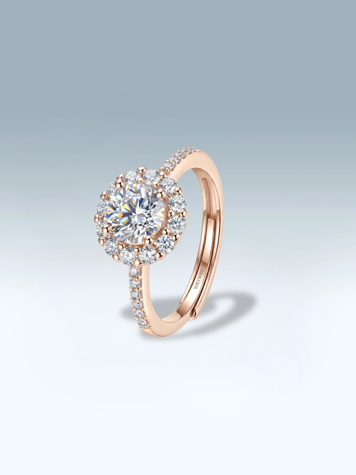 Adjustable & Stackable - Flora Engagement Ring - 925 Sterling Silver & Moissanite