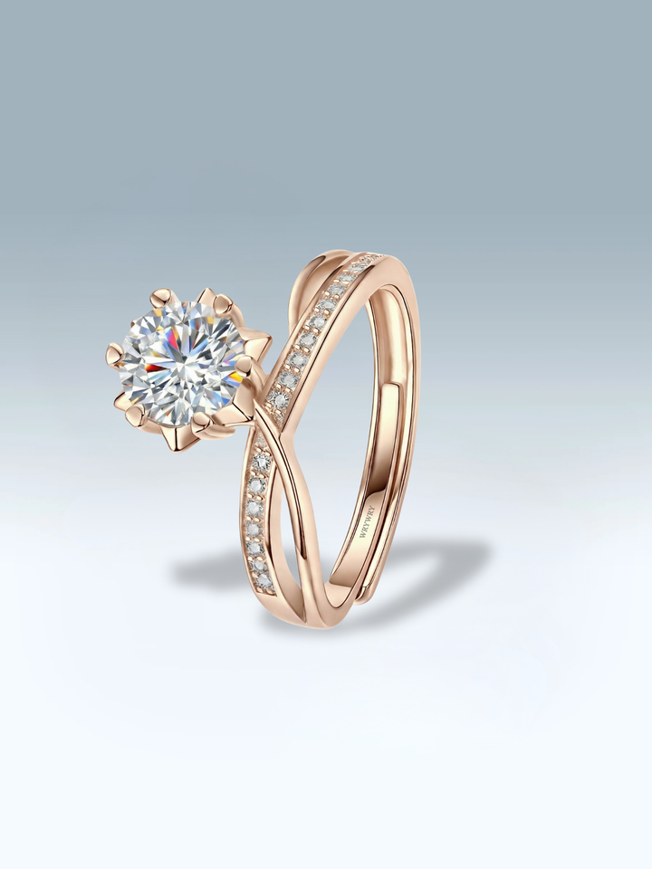 Adjustable & Stackable - Twinline Engagement Ring - 925 Sterling Silver & Moissanite