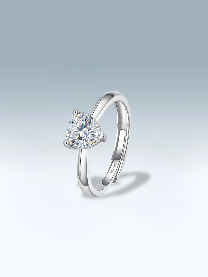 Adjustable & Stackable - Heartling Engagement Ring - 925 Sterling Silver & Moissanite