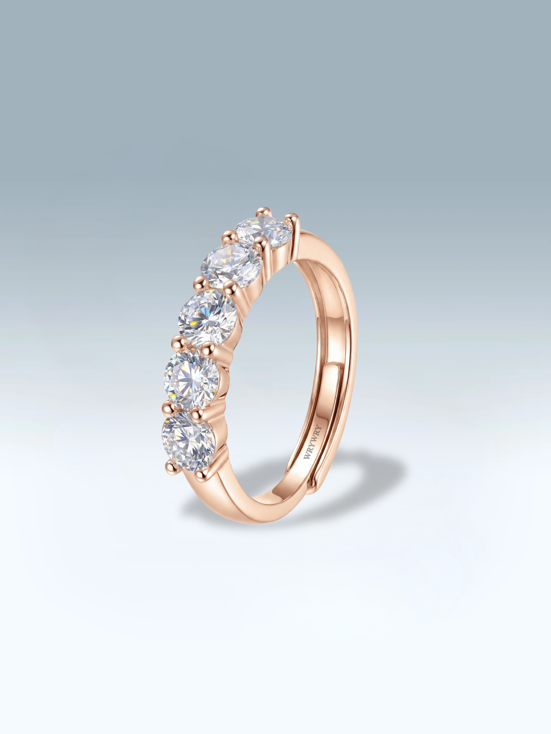 Adjustable & Stackable - Quintet Engagement Ring - 925 Sterling Silver & Moissanite