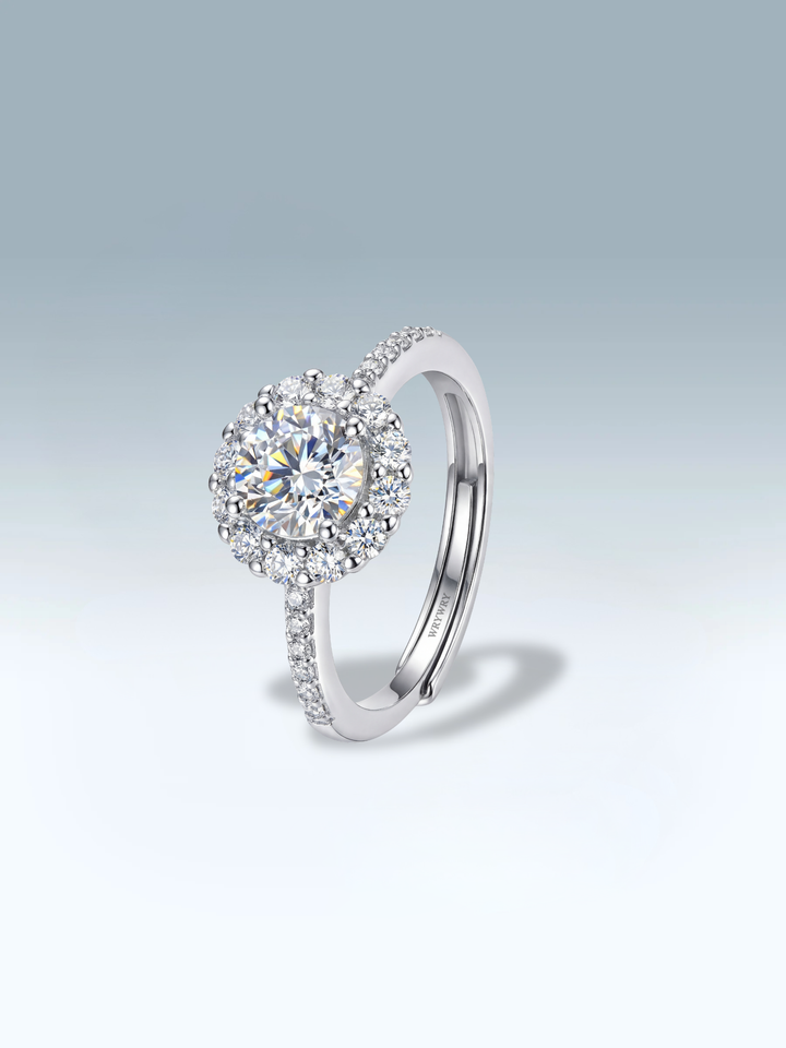 Adjustable & Stackable - Flora Engagement Ring - 925 Sterling Silver & Moissanite