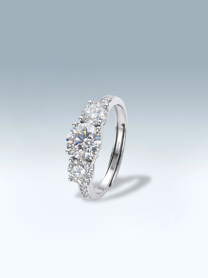 Adjustable & Stackable - Trinity Engagement Ring - 925 Sterling Silver & Moissanite