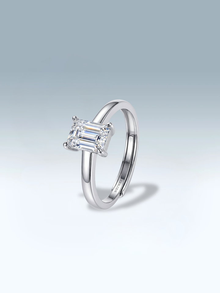 Adjustable & Stackable - Elise Engagement Ring - 925 Sterling Silver & Moissanite
