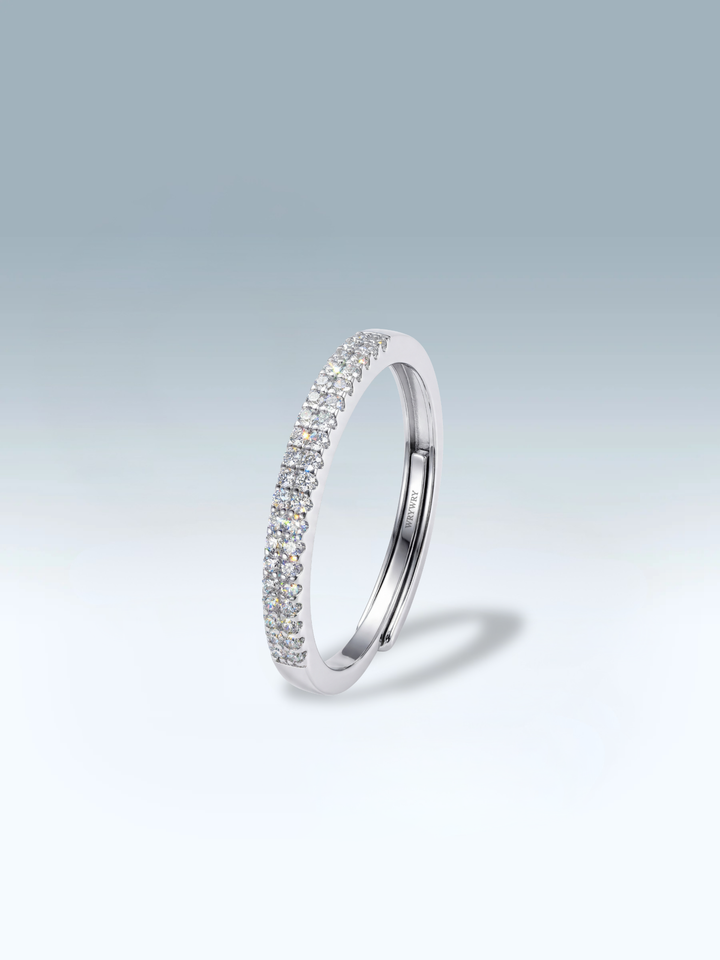 Adjustable & Stackable - Opaline Engagement Ring - 925 Sterling Silver & Moissanite