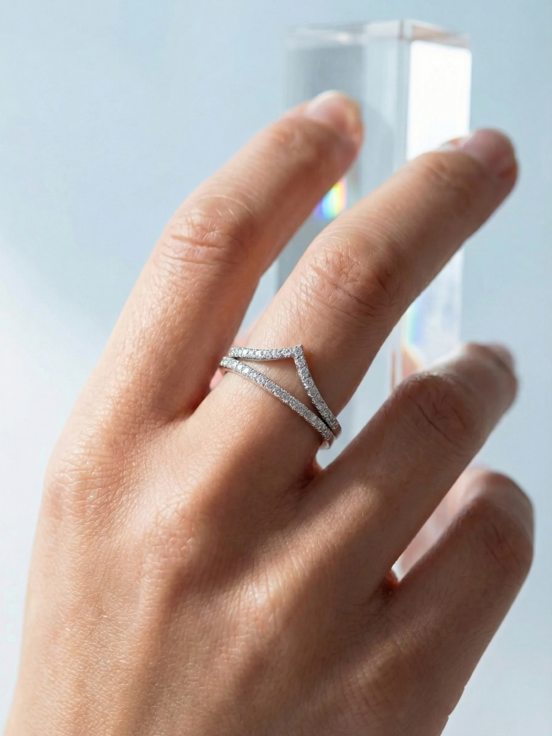 Adjustable & Stackable - Half Eternity Engagement Ring - 925 Sterling Silver & Moissanite