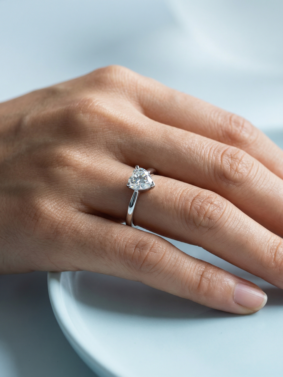 Adjustable & Stackable - Heartling Engagement Ring - 925 Sterling Silver & Moissanite