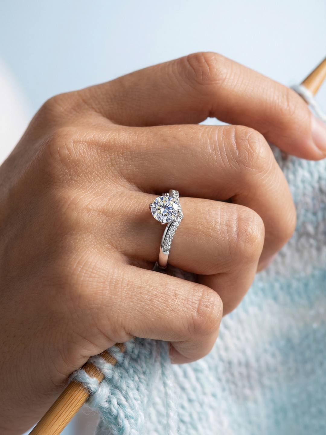 Adjustable & Stackable - Swerve Engagement Ring - 925 Sterling Silver & Moissanite