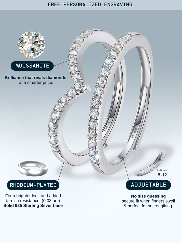 Adjustable & Stackable - Crown Engagement Ring - 925 Sterling Silver & Moissanite