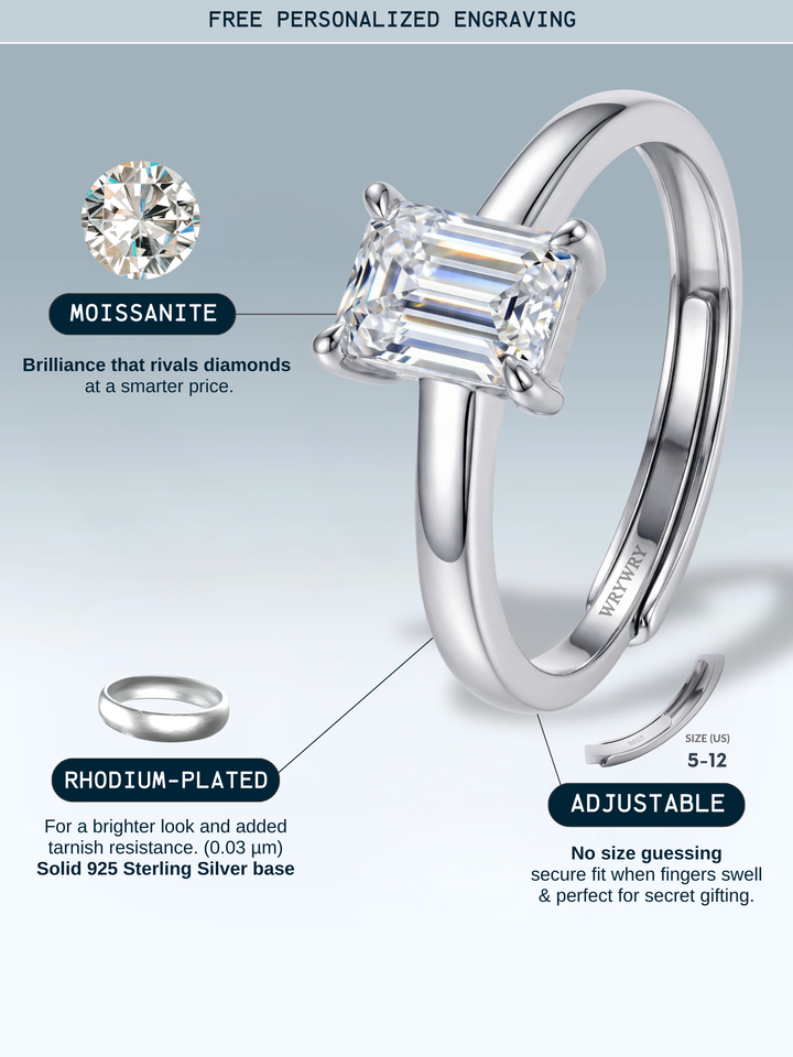 Adjustable & Stackable - Elise Engagement Ring - 925 Sterling Silver & Moissanite
