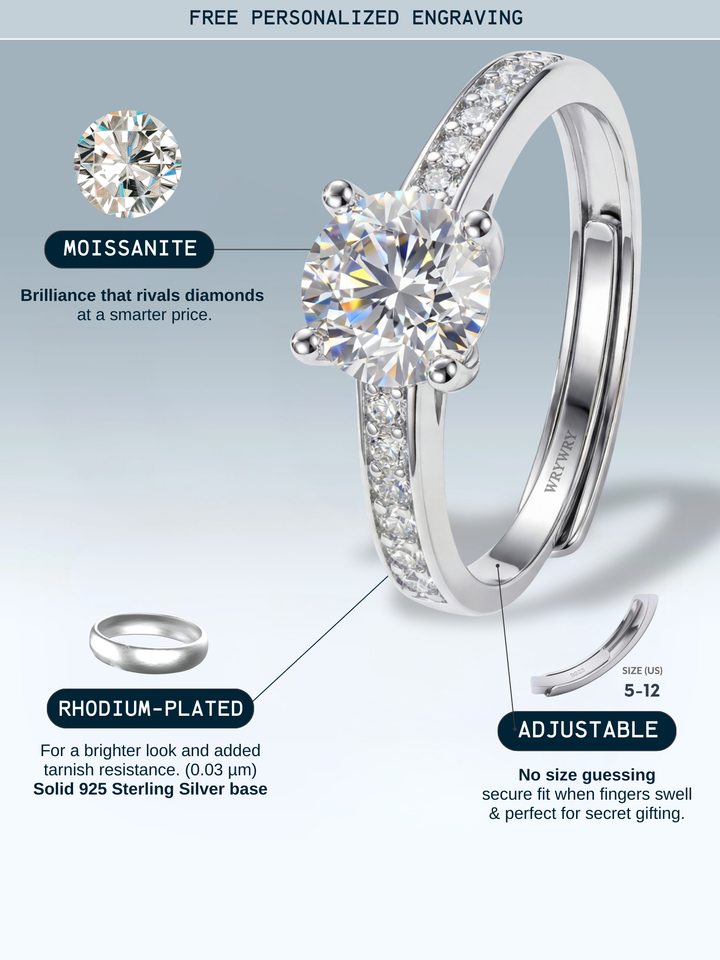 Adjustable & Stackable - Luméra Engagement Ring - 925 Sterling Silver & Moissanite