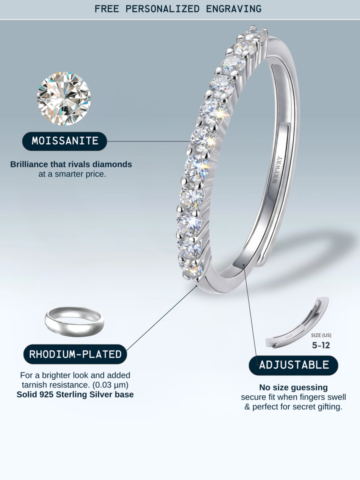 Adjustable & Stackable - Stardust Engagement Ring - 925 Sterling Silver & Moissanite