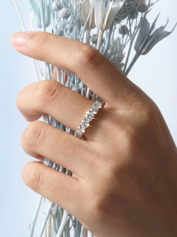 Adjustable & Stackable - Quintet Engagement Ring - 925 Sterling Silver & Moissanite