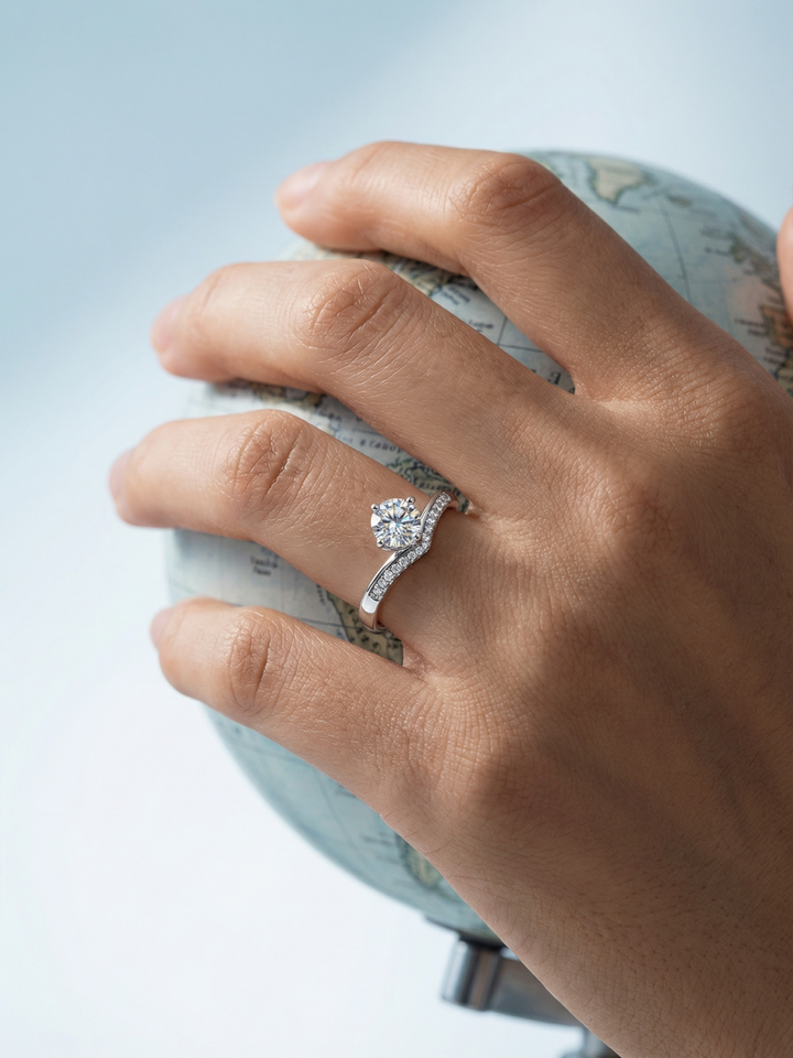 Adjustable & Stackable - Swerve Engagement Ring - 925 Sterling Silver & Moissanite