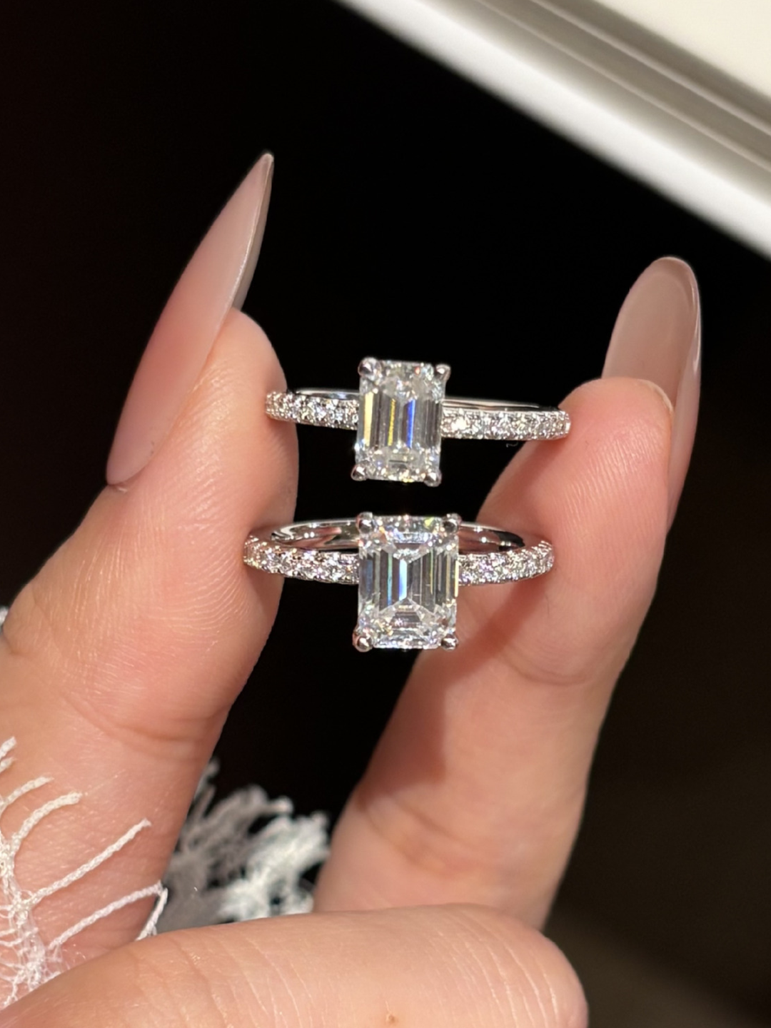 Moissanite Emerald Pavé Ring