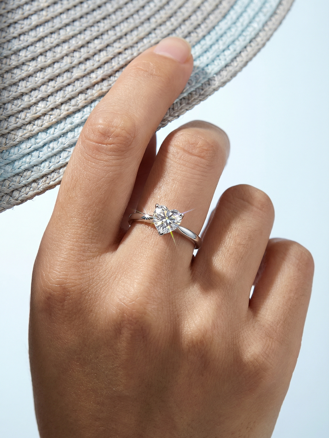 Adjustable & Stackable - Heartling Engagement Ring - 925 Sterling Silver & Moissanite