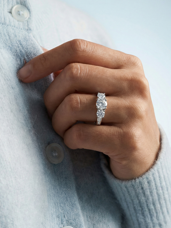 Adjustable & Stackable - Trinity Engagement Ring - 925 Sterling Silver & Moissanite