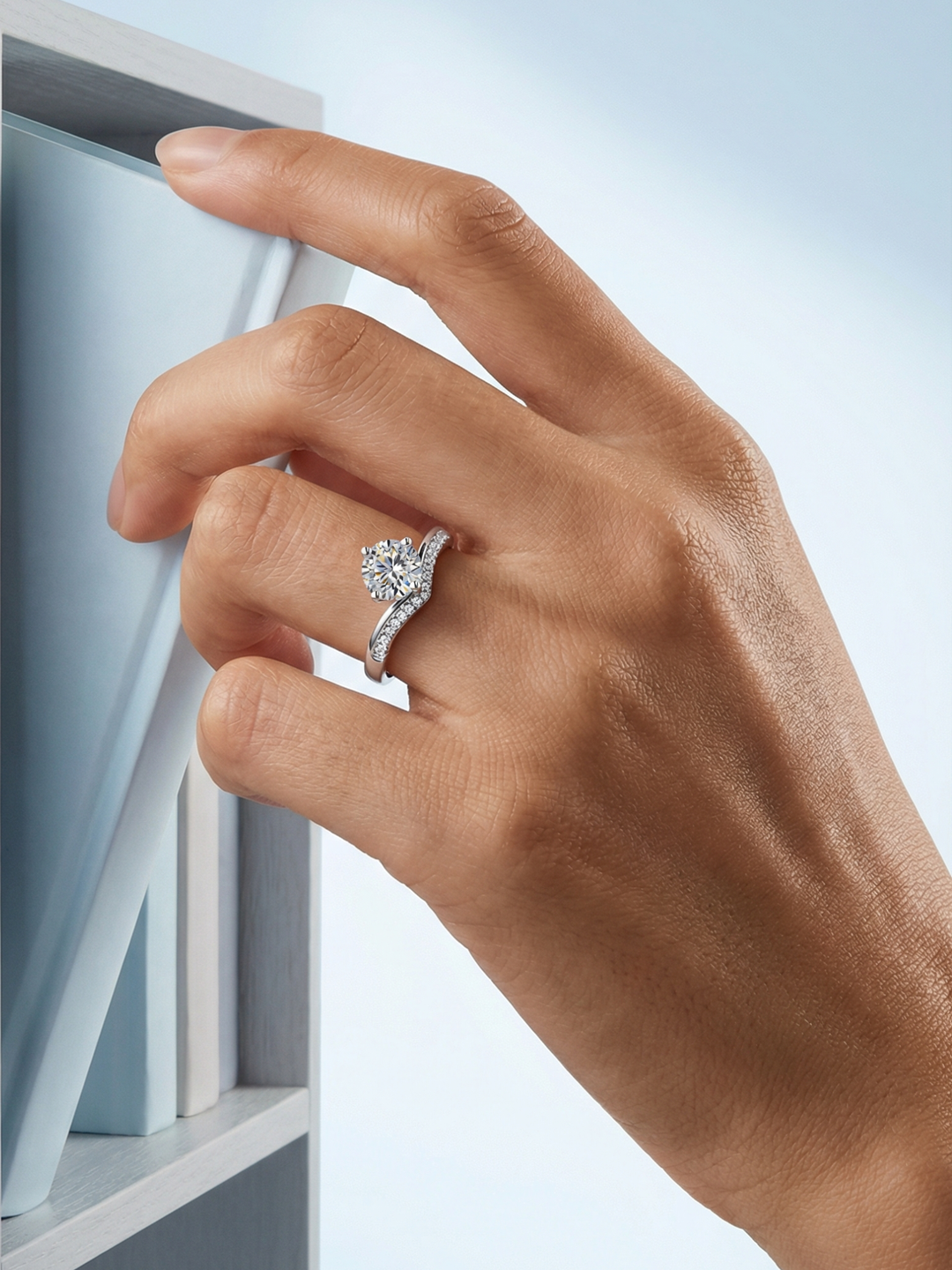 Adjustable & Stackable - Swerve Engagement Ring - 925 Sterling Silver & Moissanite