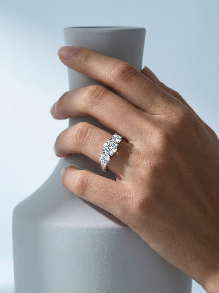 Adjustable & Stackable - Trinity Engagement Ring - 925 Sterling Silver & Moissanite