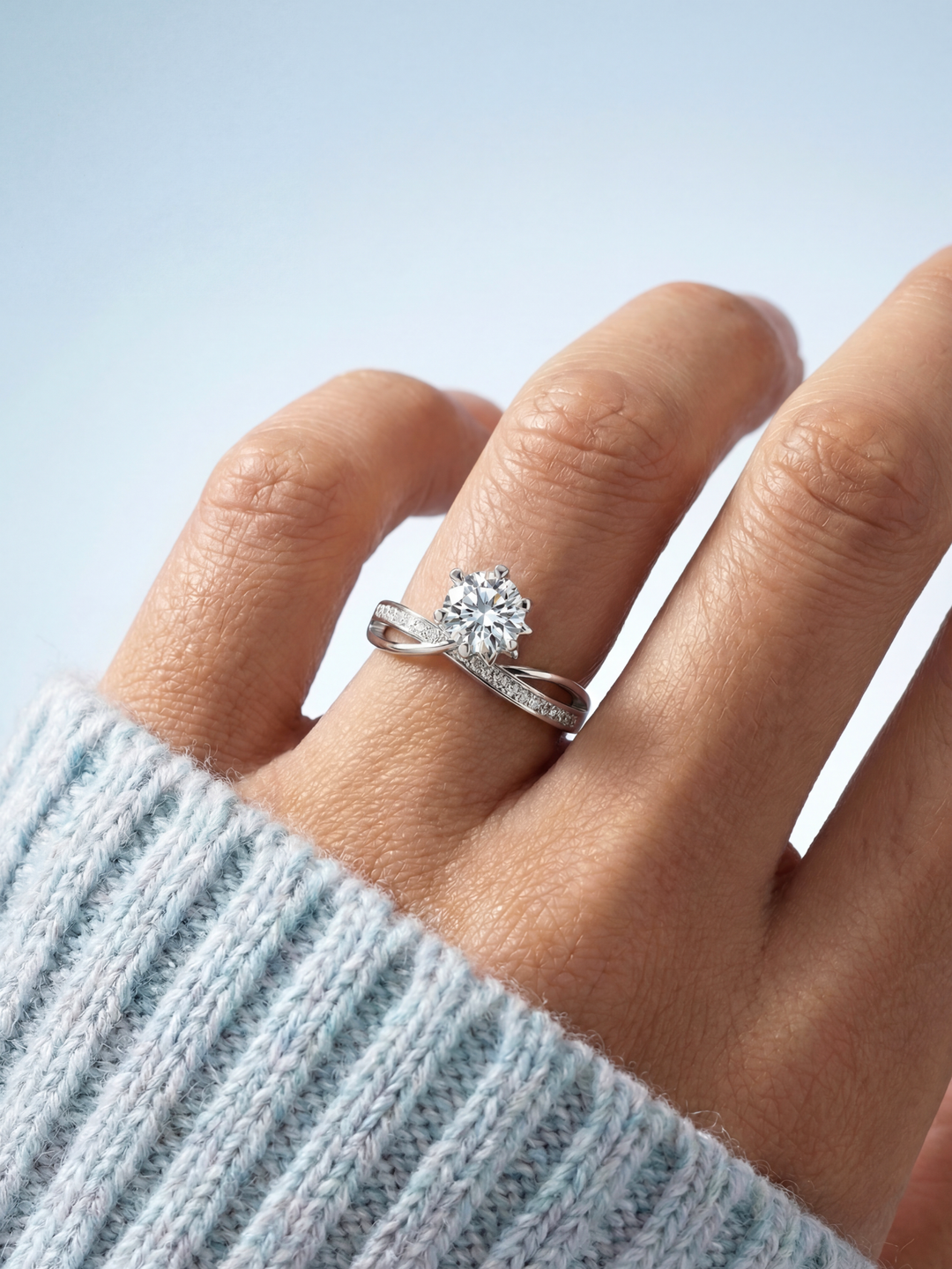 Adjustable & Stackable - Twinline Engagement Ring - 925 Sterling Silver & Moissanite