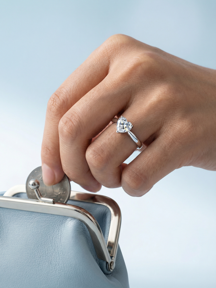 Adjustable & Stackable - Heartling Engagement Ring - 925 Sterling Silver & Moissanite