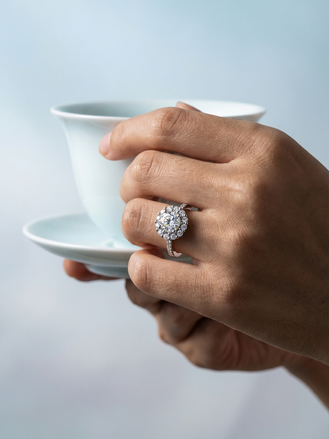 Adjustable & Stackable - Flora Engagement Ring - 925 Sterling Silver & Moissanite